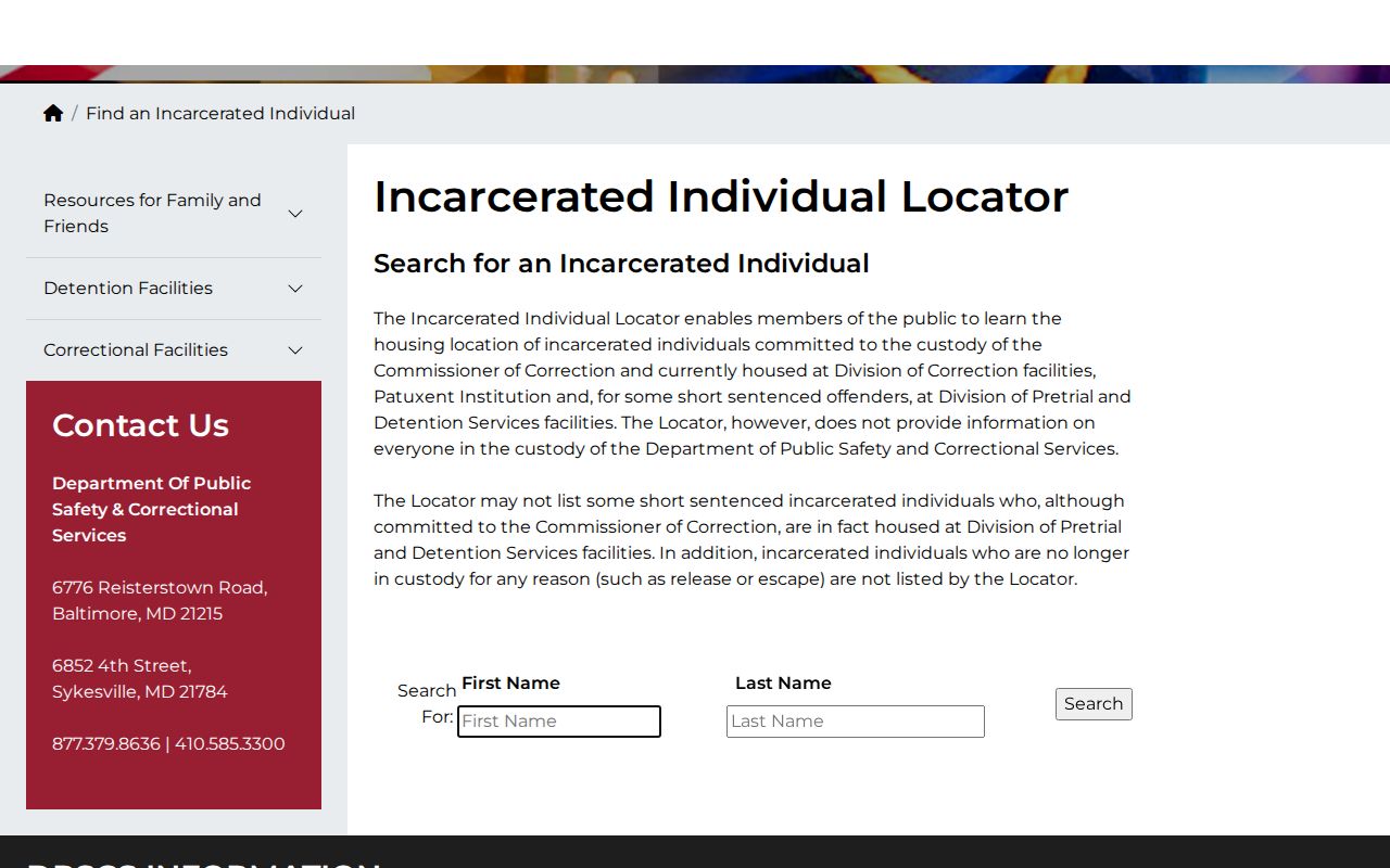 Severn people search Maryland incarcerated individual locator