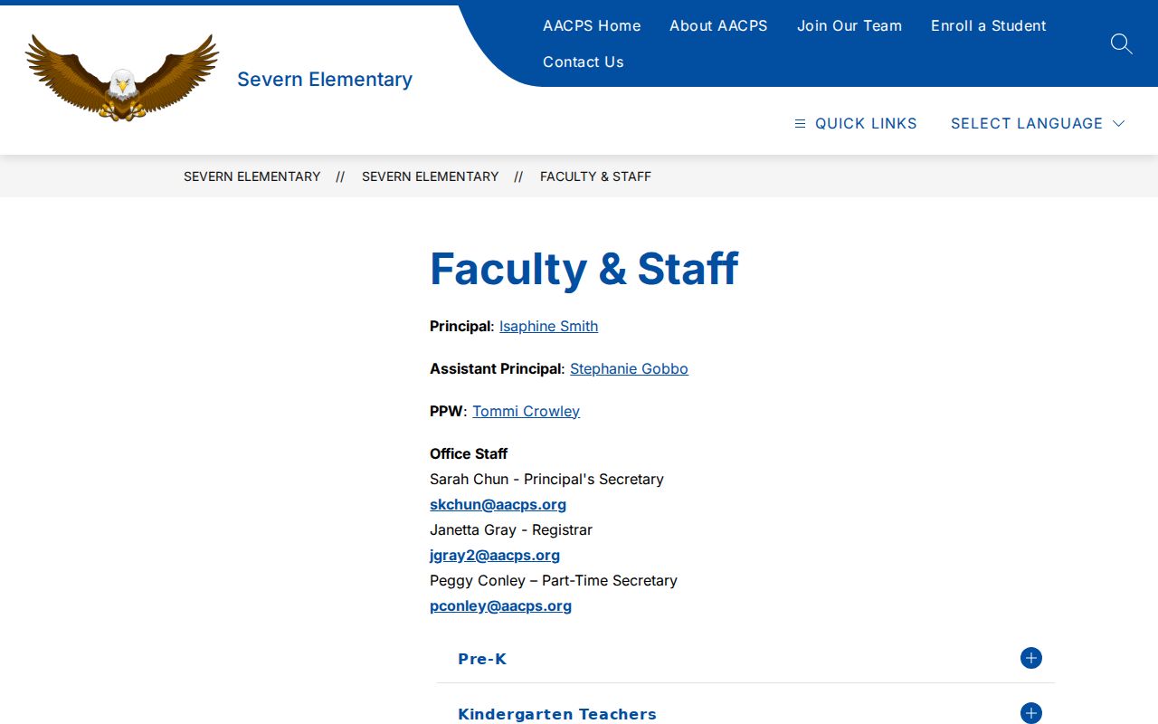 Severn people directories elementary faculty roster