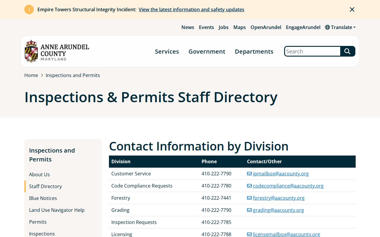 Severn people directories Anne Arundel staff table