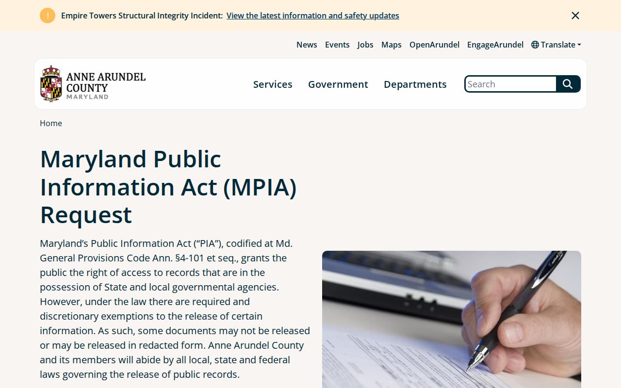Severn public records information request portal