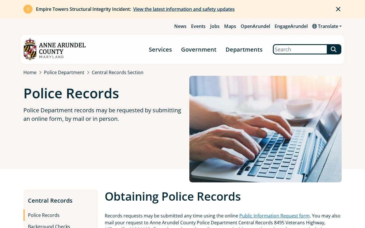 Severn public records police request options