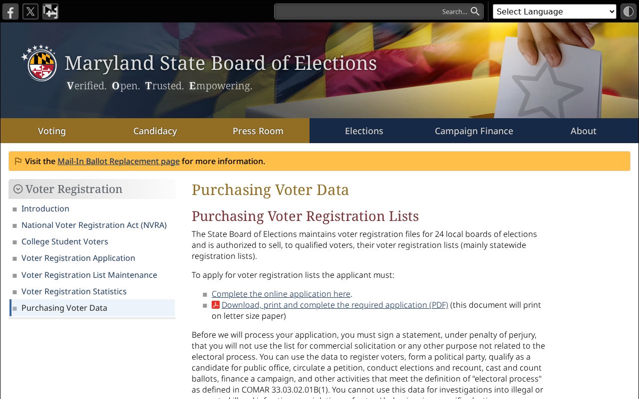 Severn voter data purchase rules from Maryland elections